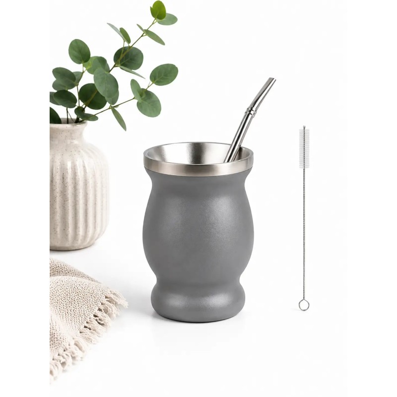 Calebasse à maté grise 250 ml avec bombilla