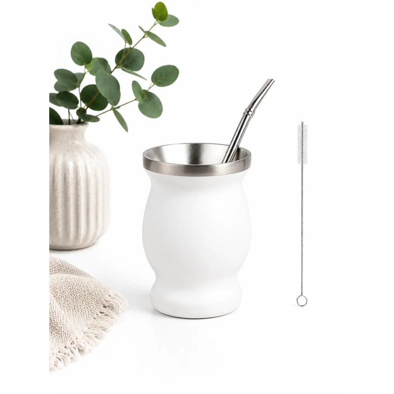 Calebasse à maté blanche 250 ml avec bombilla